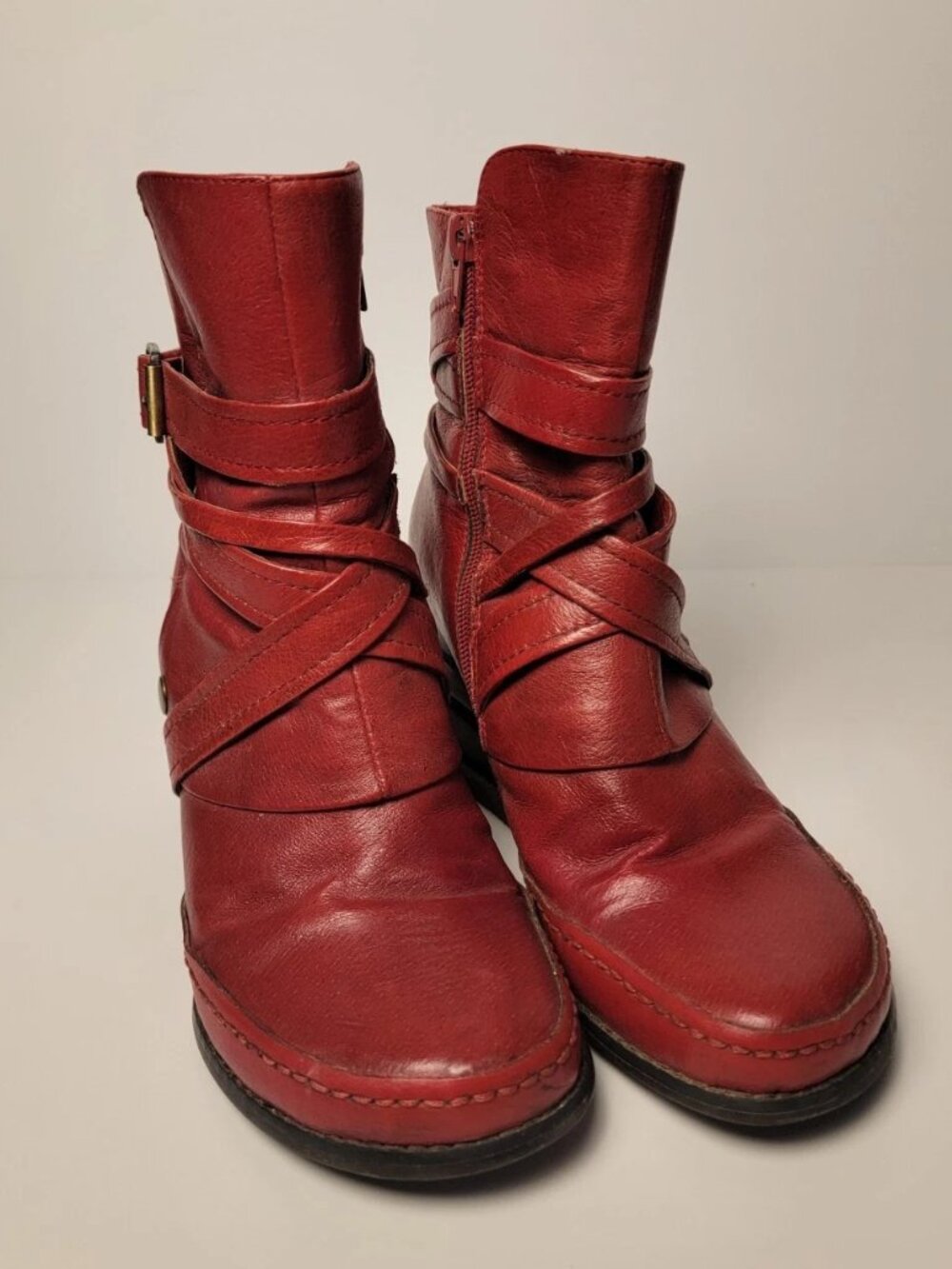 Miz Mooz red leather boots with wedge heel, size 7 womens, GUC